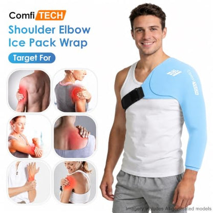 ComfiTECH Shoulder Arm Ice Pack Wrap for Pitcher & Recovery, Blue, L | Flexible Gel Ice Pack for Shoulder & Elbow & Arm Cooling, Adjustable Arm Cold Sleeve for Throwing Recovery & Muscle Comfort - size: Large, style: Blue