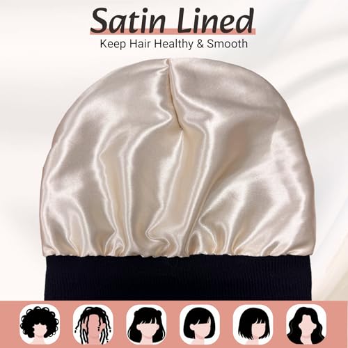 PFFY Satin Lined Beanie for Women Winter Hats Warm Reduce Frizz - color: Beige