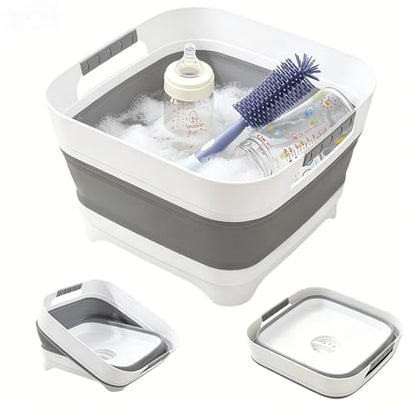 2.6 Gal/10L Collapsible Wash Basin with Drain Plug, Dish Tub | Portable Large Capacity Space-Saving Tub for Baby Bottles, RV, Camping, Kitchen, Travel & Outdoor Use - color: Gray