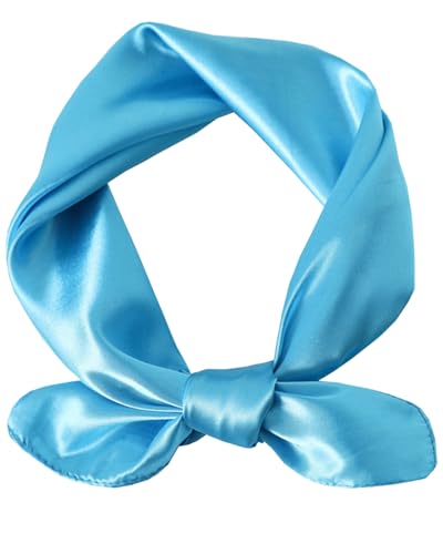 Saiusloa Solid Color Neck Scarf For Women Square Satin Head Scarves headband Bandanas 23.6× 23.6 inches - color: 4-sky Blue