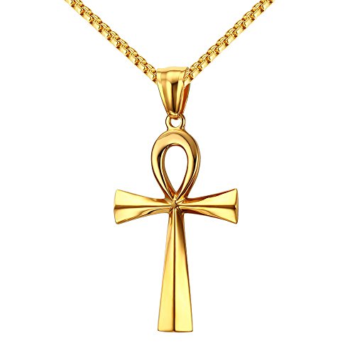 REVEMCN Reve Stainless Steel Coptic Ankh Cross Religious Pendant Necklace for Men Women, 20-24 Inches Chain - style: Gold Tone: 20'' Rolo Chain