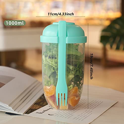 Keep Fit Salad Meal Shaker Cup,Salad Dressing Container to Go,Portable Fruit and Vegetable Salad Cups Container with Fork & Salad Dressing Holder for Lunch(Green)