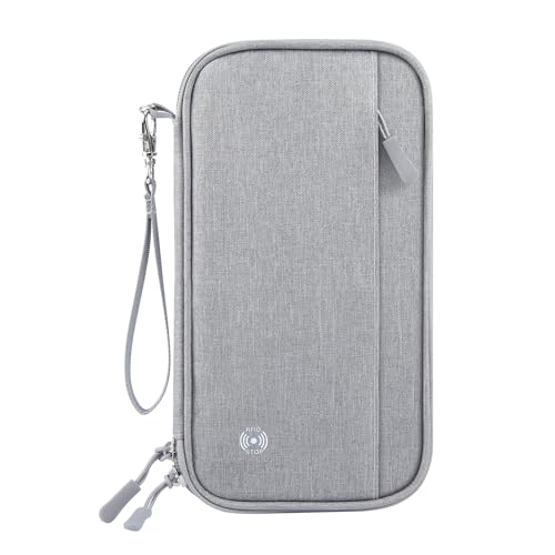 Passport Holder Family RFID Blocking Passport Wallet, RFID Travel Document Organizer for Women Waterproof Passport Wallet, Men Portable Case for Cards Credit Cards with Lanyard (Grey-Medium) - color: Grey, size: M