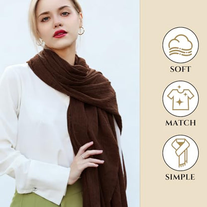 Extra Large Cotton Linen Shawl Wrap for Women, Elegant Scarf with UV Protection Breathable Lightweight Head Cover Hijab - color: Coffee Brown