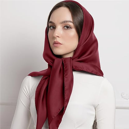 vimate 35" Square Silk Like Head Scarf - Women's Fashion Satin Scarf Bandana for Hair Wrapping at Night. - color: D#. Burgundy