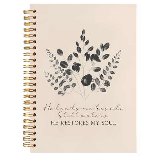 BearCake Christian Notebook Journal, Christian Gifts for Women, PSALM 23:3 He Restores My Soul Prayer Journal for Women, Bible Journaling Neutral Hardcover Spiral Notebook 5.5x8.3 - color: white Bible-soul