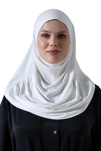 ihvan online, Women’s Ready to Wear Instant Hijab, Soft One-Piece Headscarf, Stretch Hijab for Daily Wear, Prayer & Travel - color: White