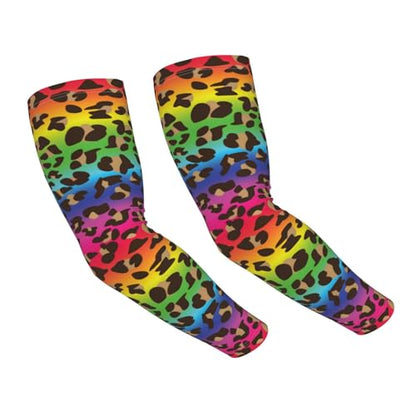 Cooling Arm Sleeves Cover Summer Sun Protection Arm Sleeves For Men Women Baseball Cycling Golf Running - color: Rainbow Leopard Print 15