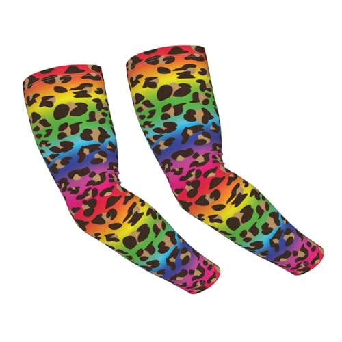 Cooling Arm Sleeves Cover Summer Sun Protection Arm Sleeves For Men Women Baseball Cycling Golf Running - color: Rainbow Leopard Print 15