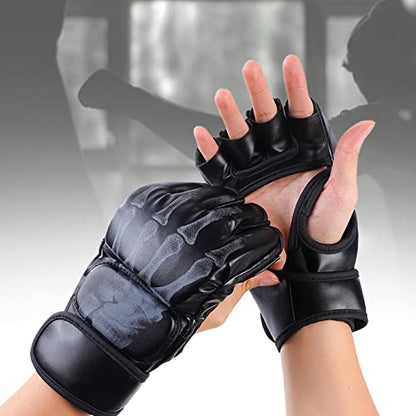 MMA Boxing Gloves, Lightweight Breathable Protector Half Mitts for Adults Men Women Punching Heavy Bag Karate Fighting Grappling, Hand Black