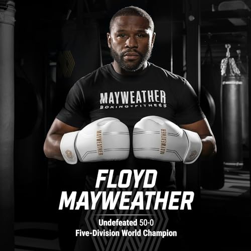 Hayabusa Mayweather Contender Boxing Gloves for Men and Women - color: White/Gold, size: 12oz