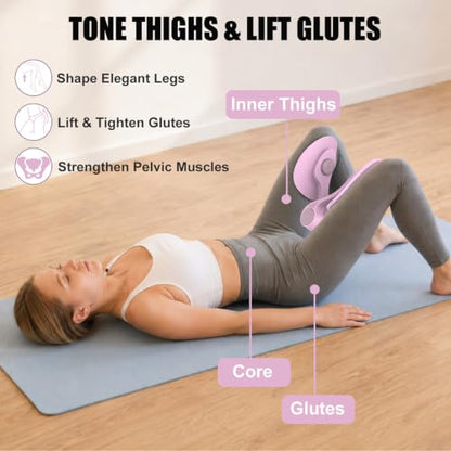 Pelvic Floor Exercise Device with 35 lb Resistance, Kegel and Inner Thigh Muscle Trainer, Home Workout Equipment for Postpartum Recovery, Women & Men, with Band - color: Pink