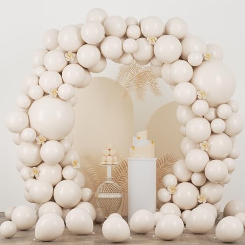 Voircoloria 90pack White Sand Balloons Different Size 18/12/10/5 Inch Sand White Balloon Garland Arch Kit for Wedding, Bridal, Baby Shower, Birthday, Graduation, Anniversary, Bachelorette Decorations - color: 01 Sand White, size: 5/10/12/18 inch - 90pcs