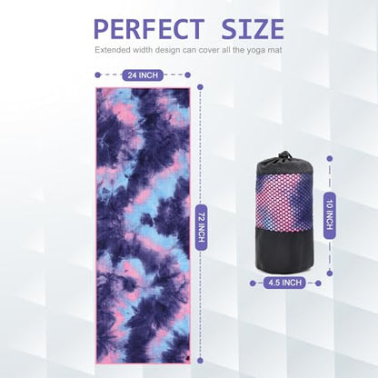 Eunzel 2 Pack Hot Yoga Towel with Grip Dot, Non Slip Yoga Mat Towe Sweat Absorbent Towel for Hot Yoga,Bikram, Pilates and Fitness 72" x 24", Purple & Pink/Green & Purple - color: Pink & Blue/Green & Purple
