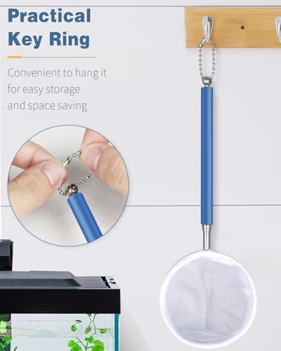 Pawfly 3 Inch Aquarium Shrimp Net, Tiny Fish Tank Net with Extendable Stainless Steel Handle, Soft Round Fine Mesh for Baby Fish, Food Residue, and Debris Skimming in Small Ponds & Tanks - color: Blue Round, size: 3 Inch