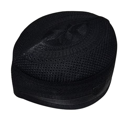 Al-Ameen Muslim Gift Muslim Kufi Hat for Men AMN-004 Islam Cap Unique Design Beanie Round Topi Headwear Ramadan Eid Gift - color: Black, size: Large