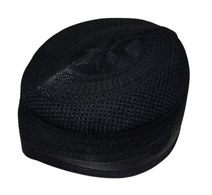 Al-Ameen Muslim Gift Muslim Kufi Hat for Men AMN-004 Islam Cap Unique Design Beanie Round Topi Headwear Ramadan Eid Gift - color: Black, size: X-Large
