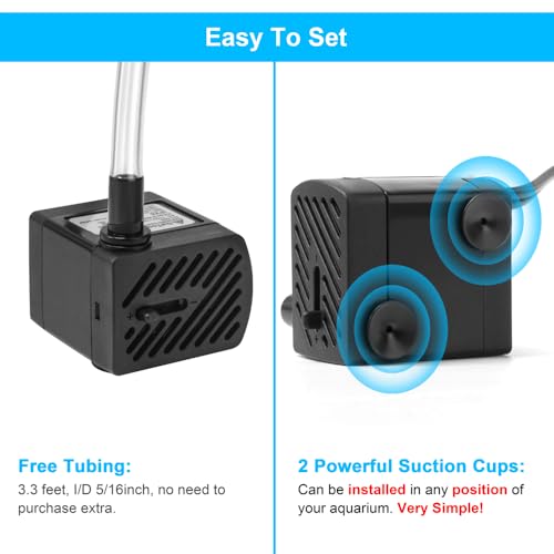 DaToo 50GPH 3W Small Submersible Water Pump Mini Fountain Pump Ultra Quiet For Aquarium Fish Tank Pond Statuary Hydroponics - size: 3W 50GPH (With 3.3ft Free Tubing)
