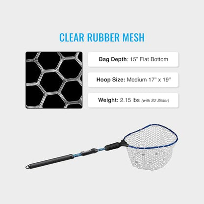EGO S2 Kryptek Slider Fishing Net, Adjustable, Interchangeable Heads - size: Kryptek 18" to 36" Handle, 22” x 23” Hoop, style: Lightweight Non-tangle Clear Rubber Mesh