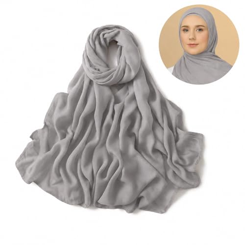 Premium Breathable Modal Cotton Hijab for Women, Lightweight, Non-Slip, Soft & Elegant Scarf for Everyday Wear - color: Ash Gray