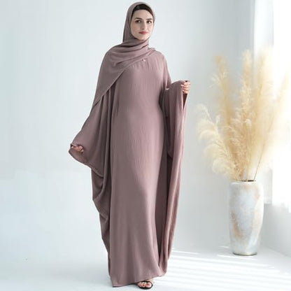 Women Muslim Abaya Dress 1Piece Bat Sleeve Islamic Maxi Robe Fashion Jilbab for Women Eid Kaftan Muslim Robe - color: Ash Pinka, size: Medium