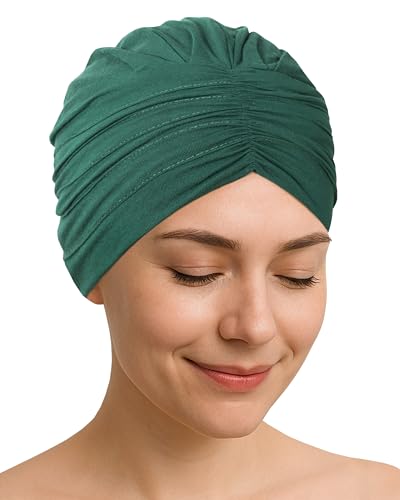 CAPLORD Chemo 캡, 탈모용 부드러운 모자, 화학 환자용 헤드웨어, 암 탈모증용 터번 비니, 헤드 커버, 히잡 - color: 포레스트 그린.