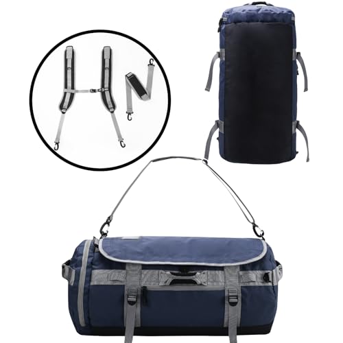 MIER 여행용 캠핑 체육관 스포츠용 대형 더플 백 백팩, 45L/60L/90L | 방수, 컨버터블 더플, 탈착식 백팩 스트랩, 신발 수납 공간, 튼튼한 타폴린, 3가지 사이즈 - color: 네이비 블루, size: 60L