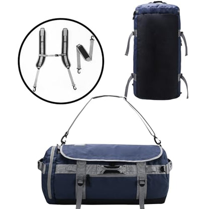 MIER 여행용 캠핑 체육관 스포츠용 대형 더플 백 백팩, 45L/60L/90L | 방수, 컨버터블 더플, 탈착식 백팩 스트랩, 신발 수납 공간, 튼튼한 타폴린, 3가지 사이즈 - color: 네이비 블루, size: 60L