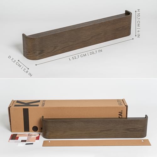 Kazai. Wall-Mounted Coat Rack 'Toke' - Modern Design Coat Rack with Hidden Wall Hooks - Solid Wood Veneer Panel Coat Hanger - Oak, Dark - color: Oak, Dark, size: 5 Hooks