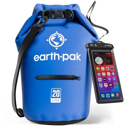 Earth Pak Waterproof Dry Bag with Zippered Pocket - Waterproof Dry Bag Backpack Keeps Gear Dry - color: Blue, size: 20L
