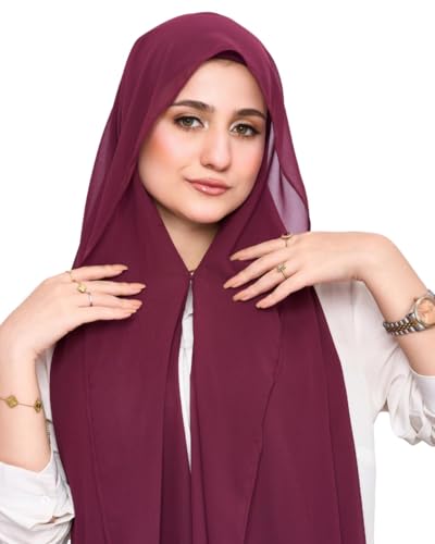 Instant Chiffon Hijab 3-in-1 with Built-in Magnets and Attached Match Undercap, Women Hijabs Set. - color: Cranburry