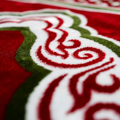 Modefa Muslim Prayer Rug Wide Multi Person Velvet Floral Carpet (Red) - color: Red