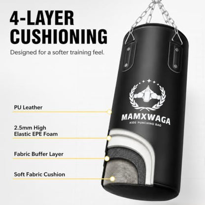 Kids Punching Bag Set Unfilled, Hanging Boxing Bag Kickboxing Bag with Boxing Gloves, Kids Boxing Set for 3-12 Years, for Youth Karate Muay Thai Kick Taekwondo Training