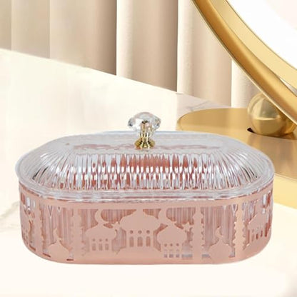 장식용 핑크 이드 무바라크 스낵 트레이, 뚜껑 포함, 간식, 사탕, 과일, 디저트용 8.9cm(3.5인치) 직사각형 서빙 트레이