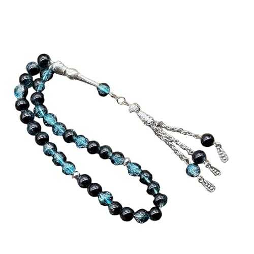 Islamics Prayer Beads 33 Tasbih Ice Cracked Glass Rosary Necklace for Muslims Worship and Spiritual Reflection Daily Worship Tasbih - color: Blue black