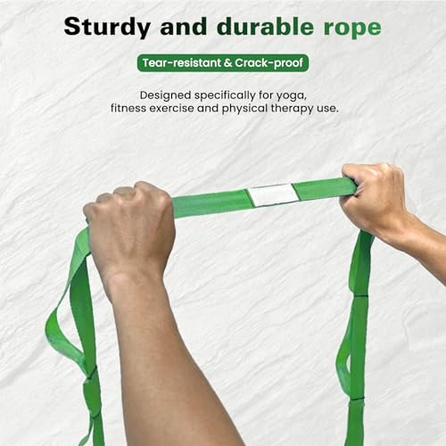 Stretching Strap with 10 Loops Non-Elastic Yoga Strap for Physical Therapy Pilates Dance Gymnastics Stretch Band for Daily Flexibility Routine at Home Gym Travel Includes Exercise Guide - color: Green