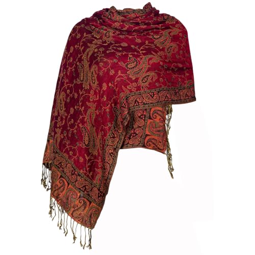 TUSHUSTY Pashmina Feel Shawls Wraps Rave Scarf for Women Soft Silky Reversible Men Scarves Hijab - color: Burgundy