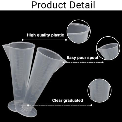 Waziaqoc Clear Plastic Graduated Measuring Cup, 2 Pack, 100ml/3.4oz | Cone Shape, For Kitchen & Laboratory, Accurate Measuring, Cooking & DIY Projects