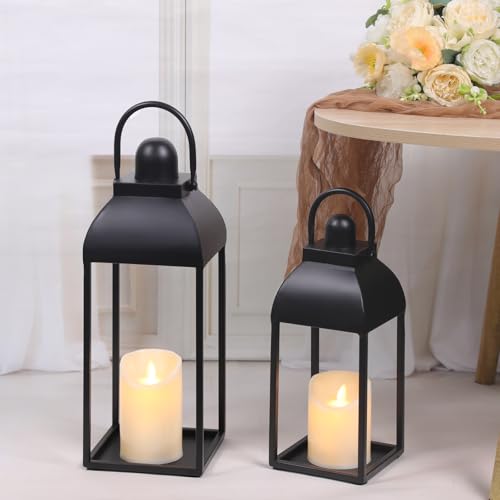Lanterns Decorative Outdoor Indoor, 17'' 13'' Black Metal Outdoor Lanterns - color: Black, size: 17in and 13in