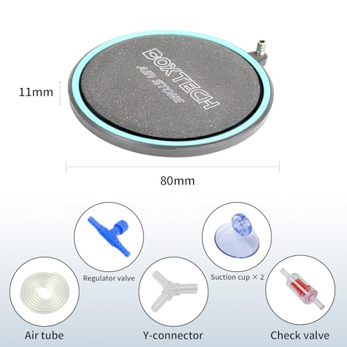 3.2" Aquarium Air Stone, Quiet Nano Bubbles Kit | Nano bubbles max oxygen, quiet for betta/shrimp. Durable ceramic+ABS, anti-clog. Full kit with valve. Fits 5-30gal - size: 3.2 inch