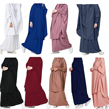 FPOVFPO Womens Muslim Solid Abaya 2 Piece Prayer Dress with Hijab Islamic Maxi Kaftan Dubai Ramadan Full Length Dress - color: Purple