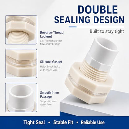 1 Inch ABS Bulkhead Fitting Water Tank Connector Adapter Fitting with Male Thread Coupling, Thru-Bulk Pipe Fitting for Rain Barrels Aquariums Ponds Industrial Plumbing(Pack of 2) - size: 2Pcs G1
