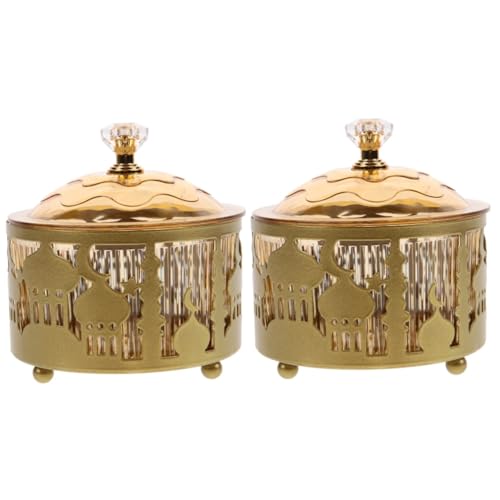 Ciieeo 2pcs Middle Eastern Eid Candy Serving Tray Elegant Snack Storage for Dried Fruits Treats for Ramadan Celebrations and Home Decor Gold Finish
