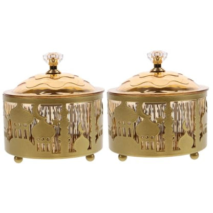 Ciieeo 2pcs Middle Eastern Eid Candy Serving Tray Elegant Snack Storage for Dried Fruits Treats for Ramadan Celebrations and Home Decor Gold Finish