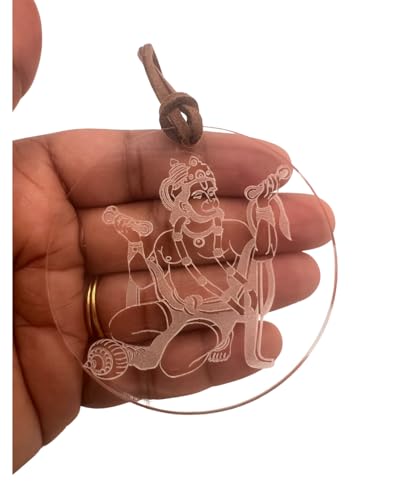 Hanuman Car Charm for Rear View Mirror | Clear Acrylic Hanging Ornament with Leather String | Hindu Car Decor | Spiritual Protection Car Accessory | Hanuman Ji Blessing Charm