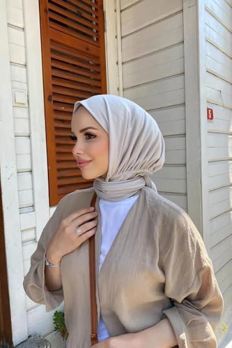 Instant Hijab Scarf for Women – Soft, No-Iron, No-Pins, Ready-to-Wear Hijab – Stretchy & Lightweight Polyester Fabric - color: C5 Stone