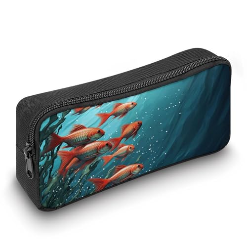 Large Capacity Pencil Case Fish Aquarium Pencil Pouch Aesthetic Makeup Bag for Women Portable Pencil Bag Organizer with Zipper Cute Pen Bag for Office Supplies