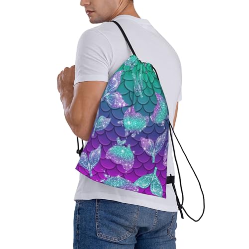 Unisex Drawstring Backpack Purple Blue Galaxy Sparkling Mermaid Fish Scales Pattern, Water Resistant Polyester Gym Sack for Sports Workout Training - color: Pattern (368)