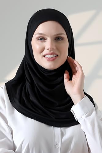ihvan online, Women’s Ready to Wear Instant Hijab, Soft One-Piece Headscarf, Stretch Hijab for Daily Wear, Prayer & Travel - color: Black