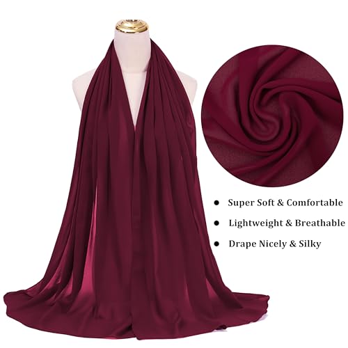 Chiffon Shawls and Wraps - Lightweight Scarve for Women Evening Dresses Wedding Bridal Formal Party - color: F-burgundy